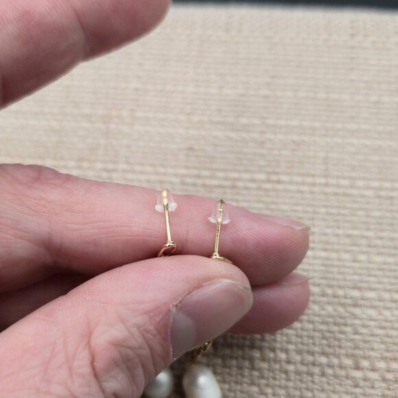 Gold Plated Genuine White Pearl Chain Earrings A6777 - Picture 3 of 5